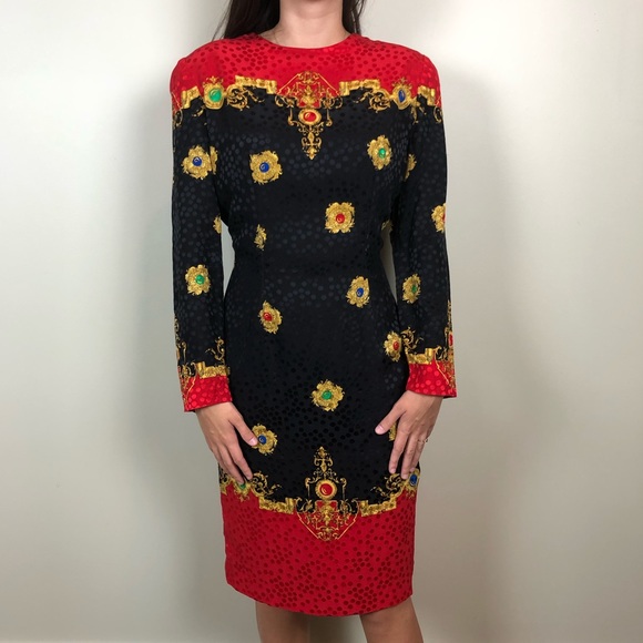 Vintage 80s Adrianna Papell Silk Printed Shift - Picture 2 of 6